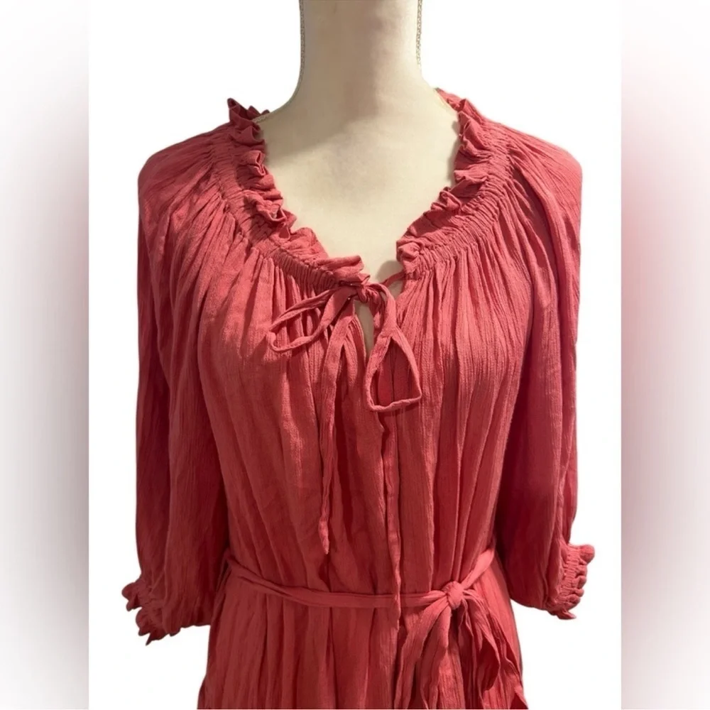 Elan Coral Ruffle Tie-Front Blouse